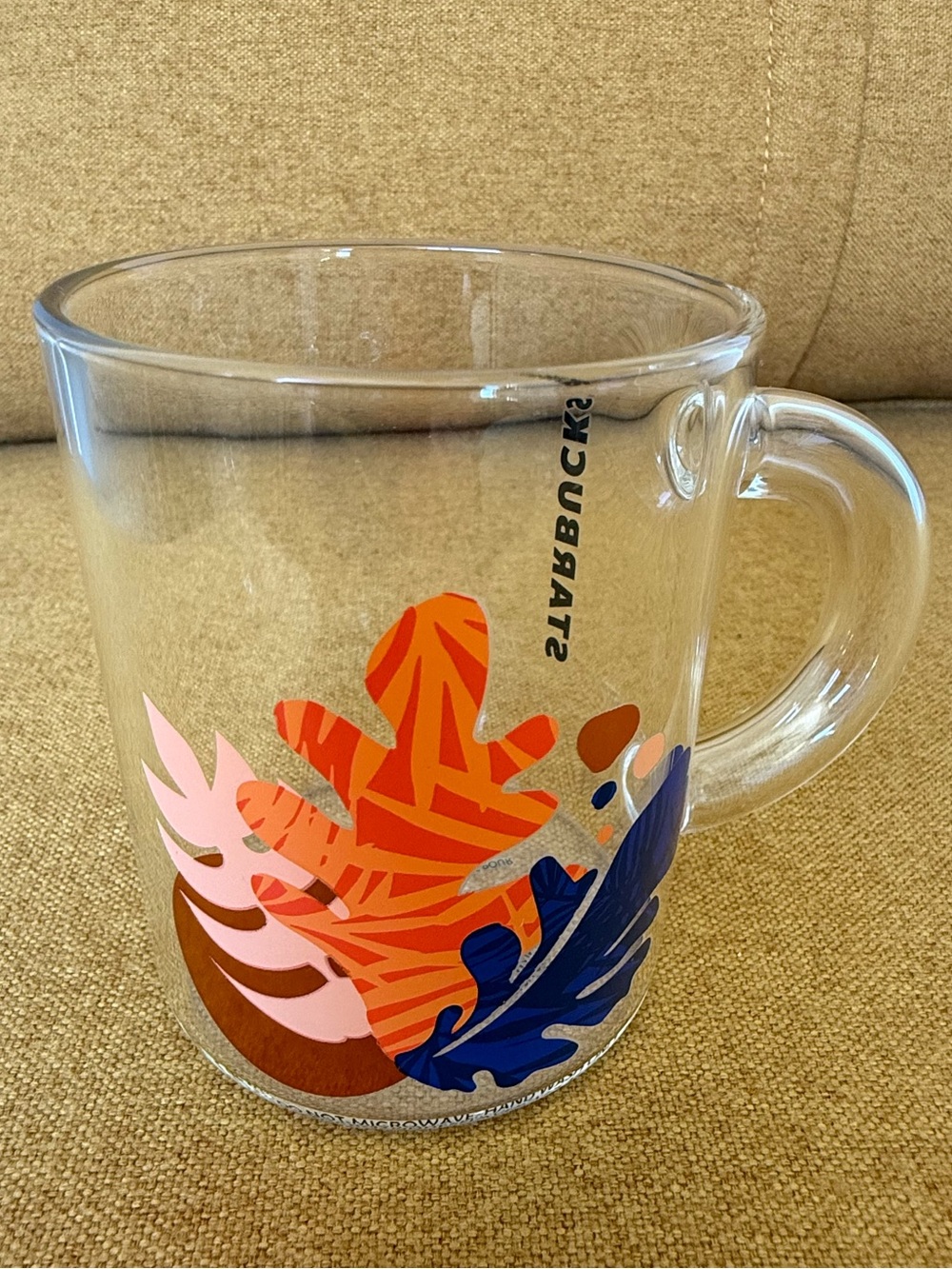 Starbucks Clear Glass Tropical Leaf Mug 12 oz Colorful Monstera Palm Design